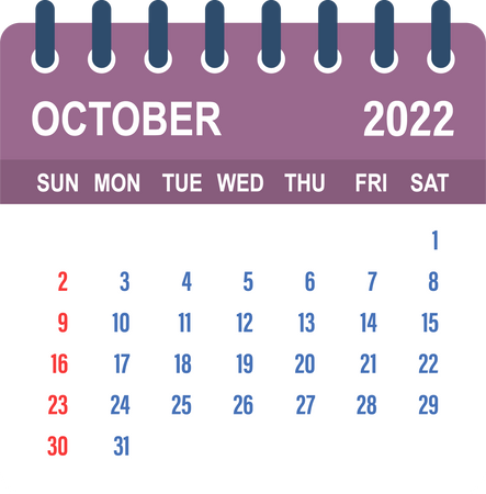 October 2022 Calendar Leaf. Calendar 2022 in flat style. Vec